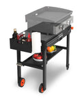 Portable Griddle Table Cart For 17 Inch And 22 Inch Griddles Foldable Outdoor Stand with wheels, dual shelves, and caddy.