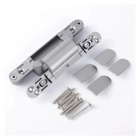 FX2 60 3D Rebated Concealed Door Hinges Zinc Alloy Hidden Entrance Door Hinges shown with screws and cover plates