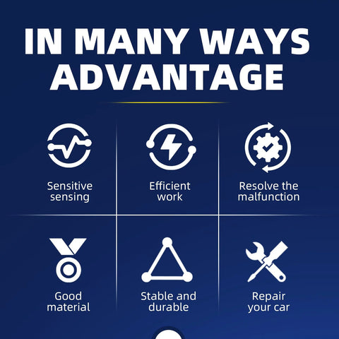 AT360574 speed sensor infographic on blue background showing six advantage icons