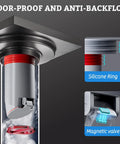 Odor-Proof Shower Drain Plug That Keeps Stink Out With Magnetic Closure Valve Backflow Preventer Hair Catcher And Silicone Reducer Ring