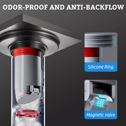 Odor-Proof Shower Drain Plug That Keeps Stink Out With Magnetic Closure Valve Backflow Preventer Hair Catcher And Silicone Reducer Ring