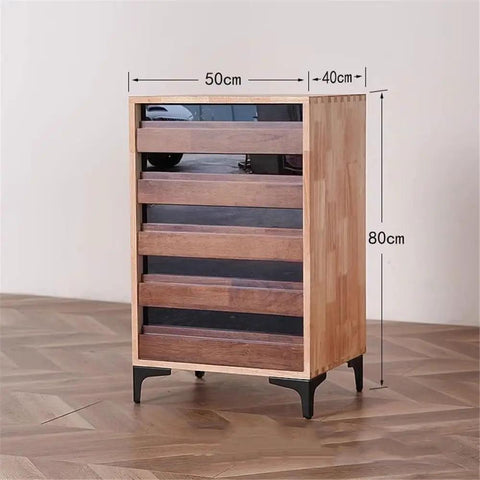 Vintage Industrial Five Drawer Filing Cabinet With Natural Wood Mortise and Tenon Sides Multi Storage Office File Organizer