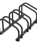 Three Bike Floor Stand For Garage And Home, No Fuss Parking Rack For Indoor Outdoor Storage, Fits 22 To 28 Inch Wheels, Black Metal