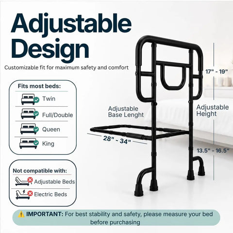 Built Tough Heavy Duty Bed Rail For Elderly And Plus Size Adults, Supports Up To 500 Lbs, Fits King And Queen Beds
