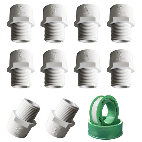 Ten Pack Three Quarter Inch NPT Male Thread PVC Pipe Fitting Adapter Connector For Sch 40 PVC Pipe Plumbing Water Line Socket