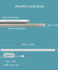 Dimensions of LED Motion Sensor Under Cabinet Lighting Dope 17 Inch USB Plug In Closet Light Bar for kitchen use.