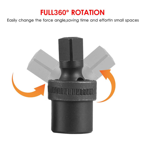 Top Tier HLFuBynox 45 Piece Metric Impact Socket Kit 1/2 Inch Drive With Deep Shallow Sockets Extension And Universal Joint Reducer For Auto Garage Tire Repair Jobs Under The Hood, 360° swivel joint