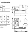 Dimensional drawing of Heavy Duty 10Nm Ac Dc 24V Hvac Damper Actuator With No Sweat Wiring for precise airflow regulation.