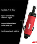 Reversible Straight Die Grinder 0.75 HP Pneumatic Tool With 20000 RPM Quiet Power Ergonomic Handle Easy Forward Reverse Switch