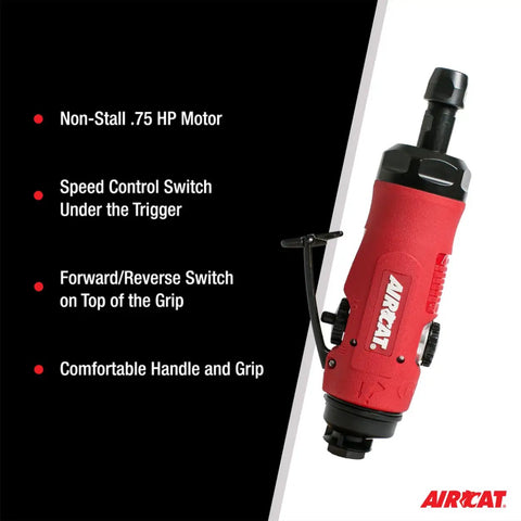 Reversible Straight Die Grinder 0.75 HP Pneumatic Tool With 20000 RPM Quiet Power Ergonomic Handle Easy Forward Reverse Switch