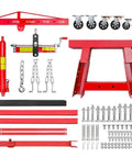 Heavy Duty 2 Ton Engine Hoist And 4400 Lbs Hydraulic Crane components showing crane arm, hydraulic cylinder, and accessories.