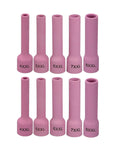 Extra Long Alumina Ceramic TIG Welding Cup Set For WP9 Torches 10 Piece Kit with various cup sizes displayed in pink.