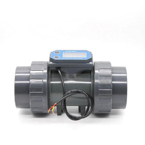 Turbine Flow Meter With Digital LCD Display For Water On PVC Pipe Irrigation, Easy Install, NPN Sensor, in gray color