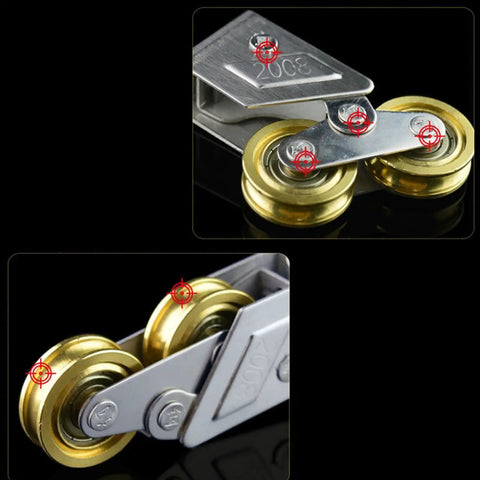 Close-up view of Heavy Duty Stainless Steel Sliding Door Track Rollers Paired With Twin Wheel Pulleys for smooth sliding.