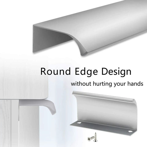Back Mount Finger Edge Pulls 80mm Aluminum Concealed Tab Handles with round edge design for cabinets doors drawers silver 12 piece set