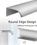 12 Pack Silver Aluminum Edge Pull Handles For Kitchen Cabinets Concealed Drawer Finger Grip Knobs With Screws Slick Metallic Finish showing round edge design.