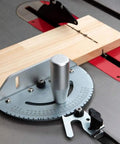 Heavy Duty Miter Gauge With Aluminum Alloy Build for Table Saw, showing multi-angle ruler and stop block for precision cuts