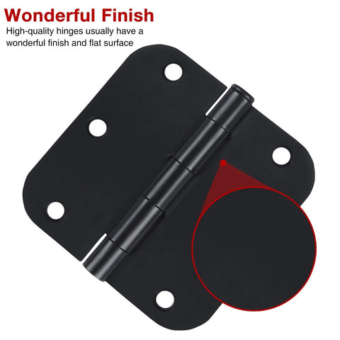 36 Pack Matte Black Door Hinges Three And A Half Inch Radius 6 Holes Interior Easy Install Includes Screws close-up finish
