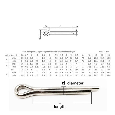 Top Grade 304 Stainless Steel U Shape Spring Cotter Pins For Heavy Duty Locking And Fastening Tasks Durable Anti Rust Retaining Clips In Various Sizes with size measurements