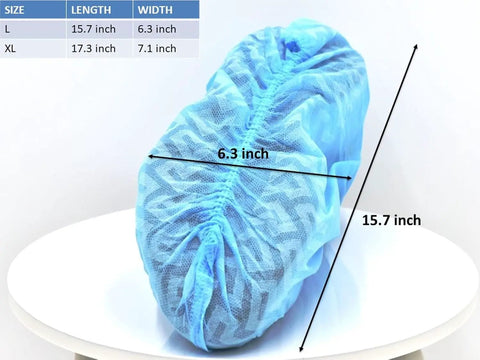 Slip Resistant Disposable Boot And Shoe Covers Blue Large 50 Pairs Pack Pro Grade Heavy Duty Non Woven 35G Easy Slip On Fits Up To Men Size 11 And Women Size 13 showing dimensions
