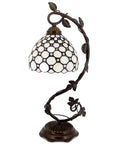 Tiffany Style Table Lamp With Cream Stained Glass Pearl Design and Metal Leaf Base, 8x10x21 Inch Desk Light, S005 Series