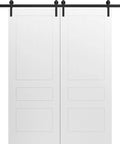 Modern Double Barn Door 84 By 96 Inches Painted White With 13 Foot Rail Track System Includes Hangers