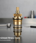 Premium Shower Thermostatic Valve Core Mixer Insert With Splined Shaft For Metal Faucet Restoration Reliable Leak Free Performance Perfect For Home Improvement Projects And Upgrades To Fix Your Bath, resistant brass core, detailed view.