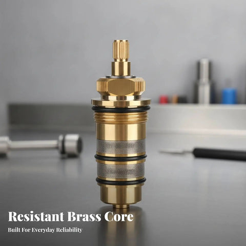 Premium Shower Thermostatic Valve Core Mixer Insert With Splined Shaft For Metal Faucet Restoration Reliable Leak Free Performance Perfect For Home Improvement Projects And Upgrades To Fix Your Bath, resistant brass core, detailed view.