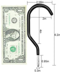 Four Pack Heavy Duty Bike Hook Set For Garage Ceiling And Wall Storage Hangers shown with size dimensions next to dollar bill