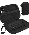 Hard EVA Carrying Case For Samsung T7 Shield T7 And T7 Touch Portable SSDs 500GB Through 4TB USB 3.2 External Solid State Drives, open view with cables and SSD inside.