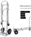 Heavy-Duty Aluminum Hand Truck Dolly With Convertible Two-In-One Design And Pneumatic Wheels For Easy Moving Quickly Switch To Platform Cart Make Moving Heavy Loads A Breeze Rugged Durable Versatile Use, shown as hand truck and flat cart