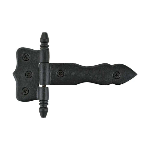 5 Inch Black Wrought Iron Antique Style Barn Door Hinge, Heavy Duty Flush Mount Cast Iron, Rustic Colonial Black Finish