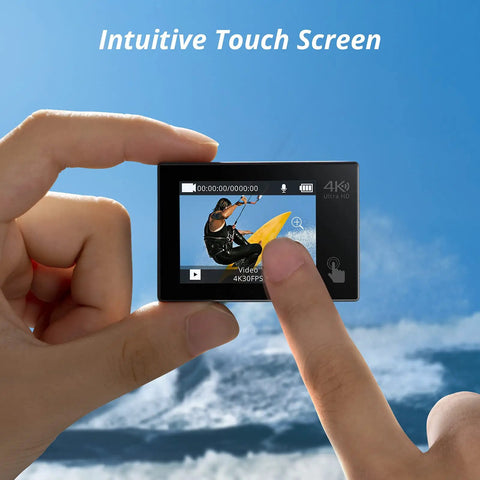 Touch screen of Brave 4 Pro Action Camera Bundle With Waterproof Floating Grip And Accessory Kit Gear Up For 4K30 Video And 20MP Photos
