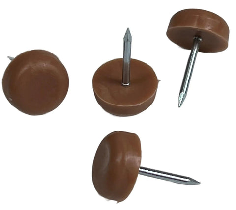 Brown Nail On Furniture Glides Pack Of 20 For Chairs And Tables In Multiple Sizes showing close-up of flat head foot pads