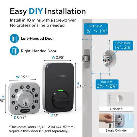 Smart Door Lock U-Bolt With WiFi Bridge 5-In-1 Keyless Entry Lock Bluetooth Keypad Front Door ANSI Grade 1 Certified, installation guide.