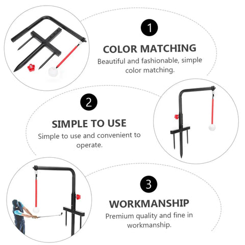 Diagram showcasing features of Golf Swing Trainer Tool For Beginners And Pros, Durable Iron Swing Practice Tool with color matching.