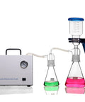 Lab Vacuum Filtration Device With Sand Core Funnel Filtering Kit, Oil Free Diaphragm Vacuum Pump And Safety Buffer Bottle, visible setup