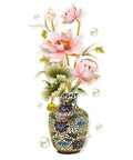 Chinese Style Lotus Flower Vase Wall Sticker With Pearl Accents Peel And Stick Decor For Living Room And Entryway Two Sheets Per Roll Finish Size About 32.2 Inches By 50 Inches Elegant Backdrop Art For Home