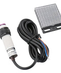 Retroreflective Photoelectric Sensor Switch E3F R2P2, 10-30V DC, PNP NC Output, shown with 2M cable and reflector panel.