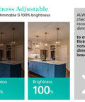 Comparison of kitchen lighting at 50% and 100% using E12 Candelabra LED Bulb 2700K Frosted 40W Equivalent Dimmable