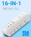 All In One Power Strip Surge Protector With USB C PD, 10 Wide Spacing Outlets, 3 USB And 3 USB C Ports, Flat Plug, 6Ft Heavy Duty Cord