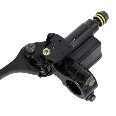 Close-up of right hydraulic brake master cylinder for 50cc to 250cc dirt bikes, ATVs, and scooters replacement part.