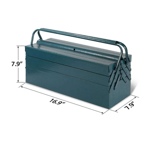17 Inch Cantilever Tool Box With 5 Trays Portable Metal Organizer closed view showing dimensions 16.9x7.9 inches