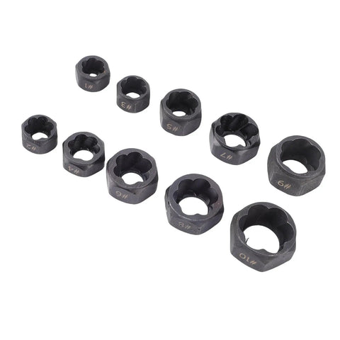 Heavy Duty 10-Piece Impact Nut Remover Set With Storage Box For Stripped Bolts Grab Broken Screws Super Tough No 45 Steel Short Extractor Kit; 3/8in