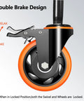 Heavy Duty 5 Inch Swivel Caster Wheels With Secure Locking Brake 3/8-16X1 Threaded Stem Set Of 4 showing double brake design.
