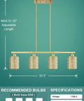 4 Light Crystal Kitchen Island Pendant Light, 4.7 Inch Gold Finish With Brushed Bronze Accent, specifications diagram