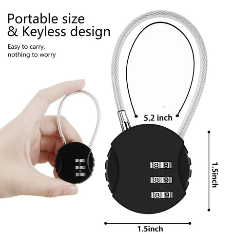 2 Pack 3 Digit Outdoor Waterproof Padlocks For Lockers Luggage Gym School Fence Toolbox Gate Case And More Heavy Duty Durable Combination Locks For Secure Storage with dimensions shown
