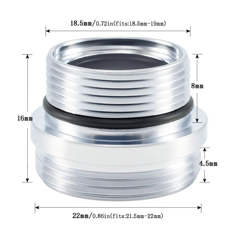 Durable Brass Faucet Aerator Adapter For A Quick M18.5 Male To M22 Kitchen Sink Swap with precise dimensions and chrome finish.