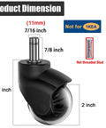 Level Up Your Desk With These Heavy Duty 2 Inch Rubber Ball Chair Caster Wheels Universal Replacement For Office Gaming And Desk Chairs Rolls Smooth As Silk And Built Different For The Daily Grind product dimensions displaying 11mm pin and 2 inch wheel size.