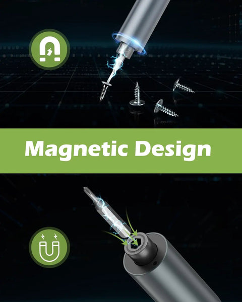 Mini Electric Screwdriver Cordless Precision Tool Kit With 49 In 1 Set and 47 Magnetic Bits showing magnetic design features